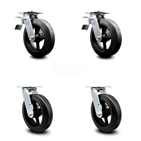 Service Caster 8 Inch Rubber on Steel Caster Set with Ball Bearing 2 Total Lock Brake SCC SCC-TTL30S820-RSB-2-S-2